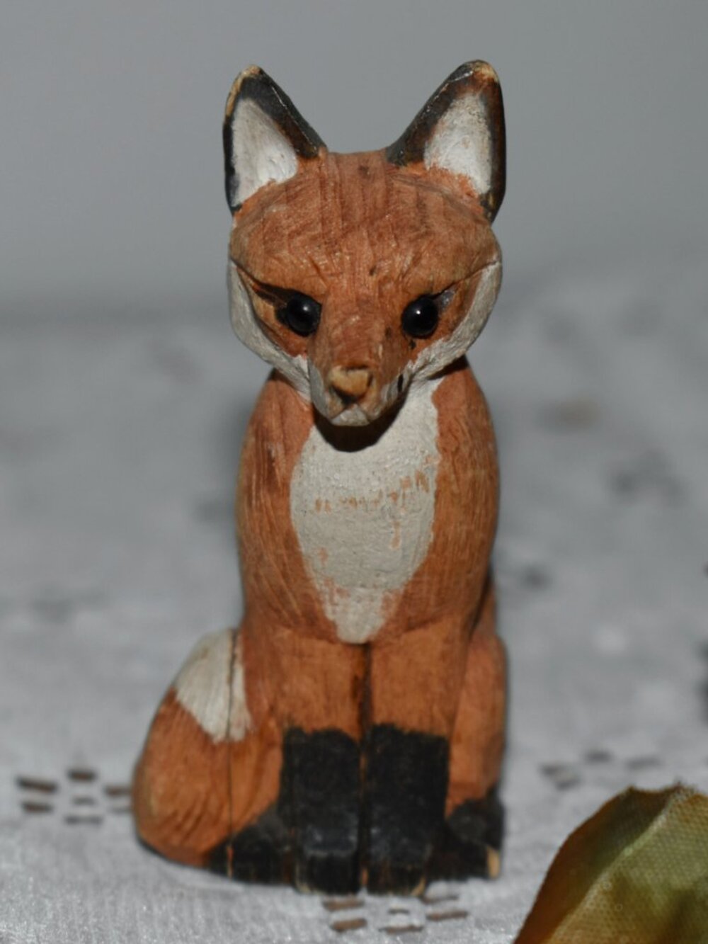 Small Vintage Hand Carved Wood Red Fox Animal Decor